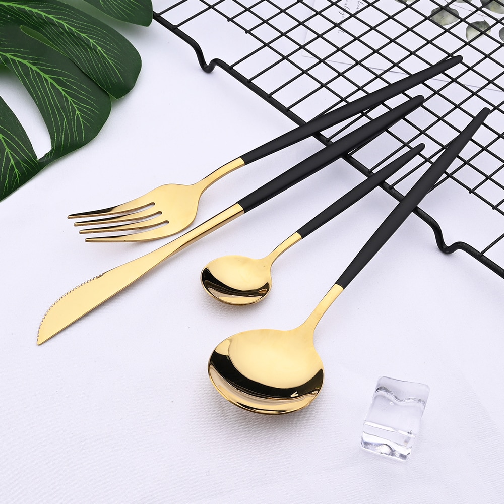 24pcs Black Western Dinnerware Set Stainless Steel Cutlery Set Fork Knife Spoon Tableware Set Flatware Set Silverware Set 24pcs Black Western Dinnerware Set Stainless Steel Cutlery Set Fork Knife Spoon Tableware Set Flatware Set Silverware Set