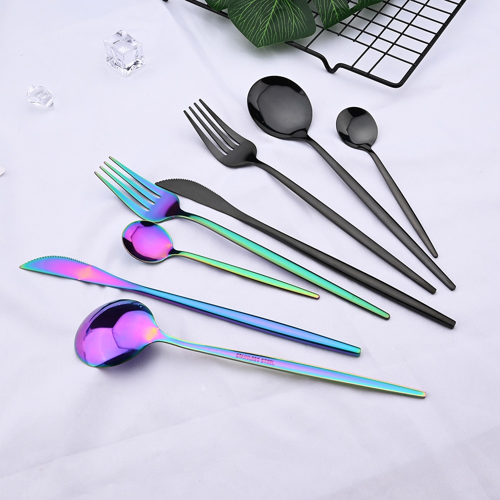 24pcs Black Western Dinnerware Set Stainless Steel Cutlery Set Fork Knife Spoon Tableware Set Flatware Set Silverware Set 24pcs Black Western Dinnerware Set Stainless Steel Cutlery Set Fork Knife Spoon Tableware Set Flatware Set Silverware Set