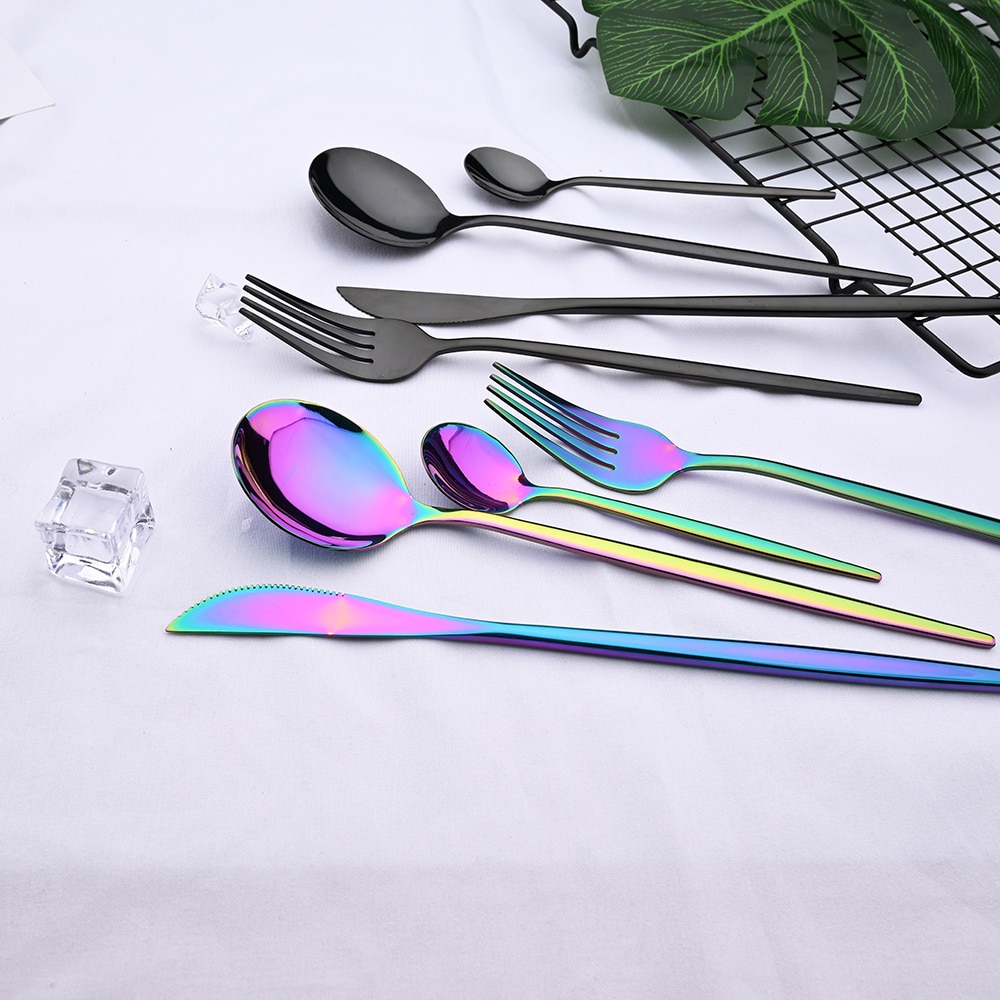 24pcs Black Western Dinnerware Set Stainless Steel Cutlery Set Fork Knife Spoon Tableware Set Flatware Set Silverware Set 24pcs Black Western Dinnerware Set Stainless Steel Cutlery Set Fork Knife Spoon Tableware Set Flatware Set Silverware Set