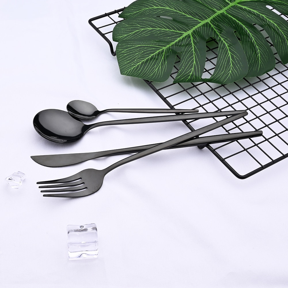 24pcs Black Western Dinnerware Set Stainless Steel Cutlery Set Fork Knife Spoon Tableware Set Flatware Set Silverware Set 24pcs Black Western Dinnerware Set Stainless Steel Cutlery Set Fork Knife Spoon Tableware Set Flatware Set Silverware Set