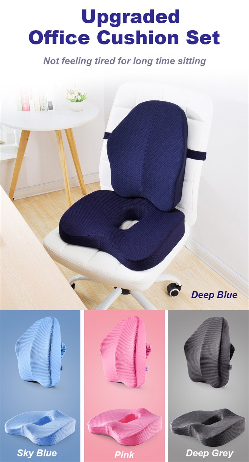 Memory Foam Seat Cushion Orthopedic Pillow Coccyx Office Chair Cushion Support Waist Back Pillow Car Seat Hip Massage Pad Sets