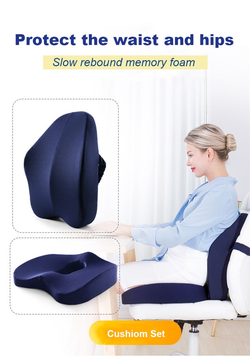 Memory Foam Seat Cushion Orthopedic Pillow Coccyx Office Chair Cushion Support Waist Back Pillow Car Seat Hip Massage Pad Sets