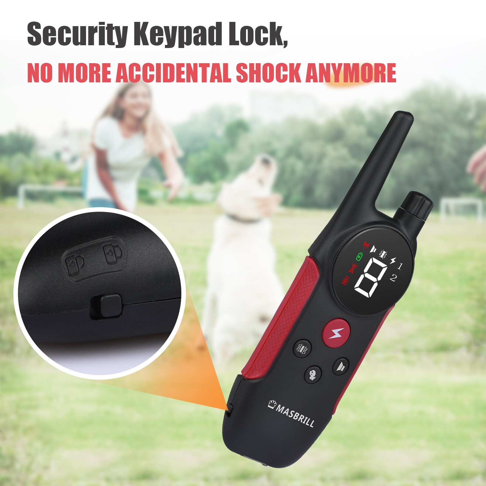 MASBRILL Electric Dog Training Collar Light Waterproof Rechargeable Pet Anti Bark Control Collar Electric Shocker for All Dog