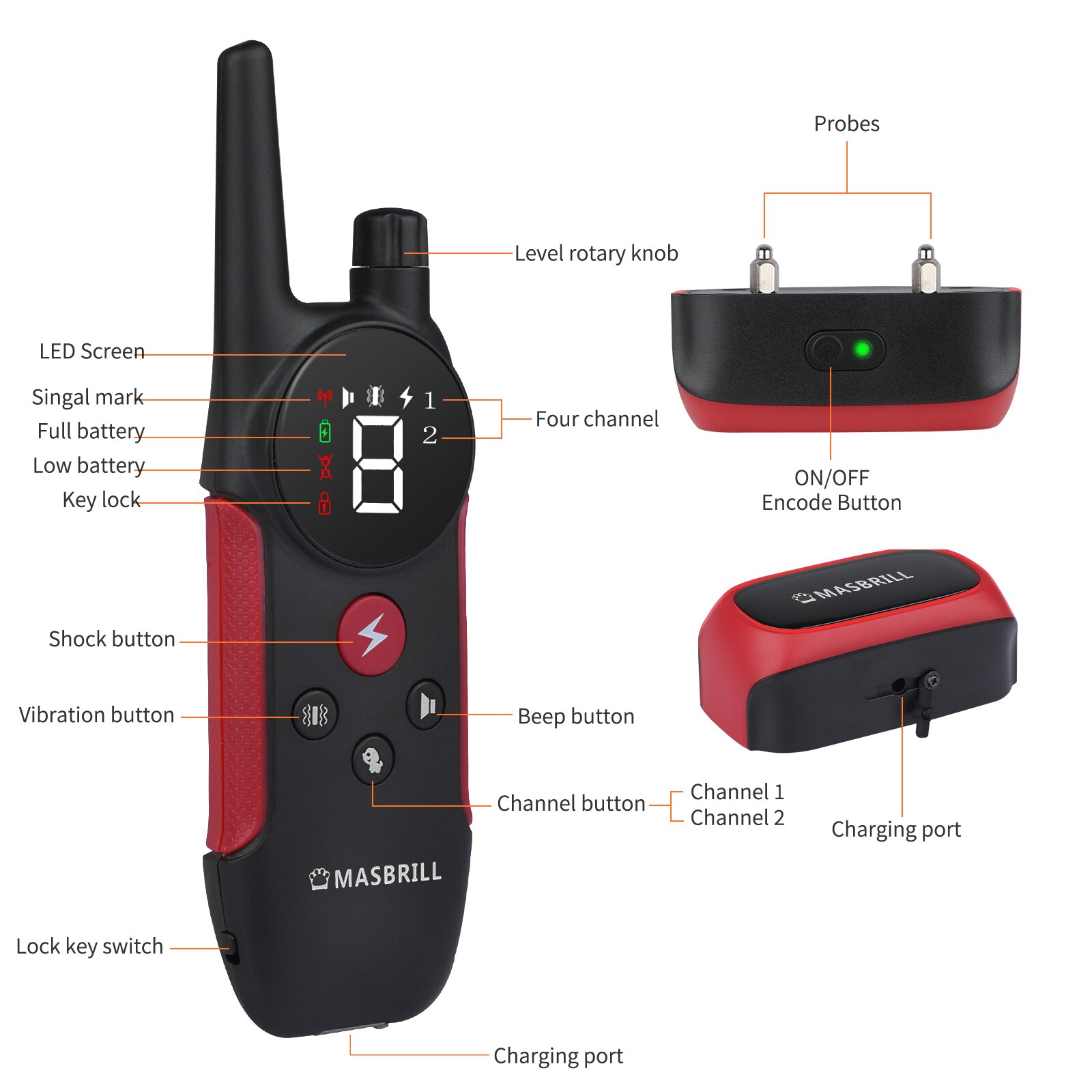 MASBRILL Electric Dog Training Collar Light Waterproof Rechargeable Pet Anti Bark Control Collar Electric Shocker for All Dog