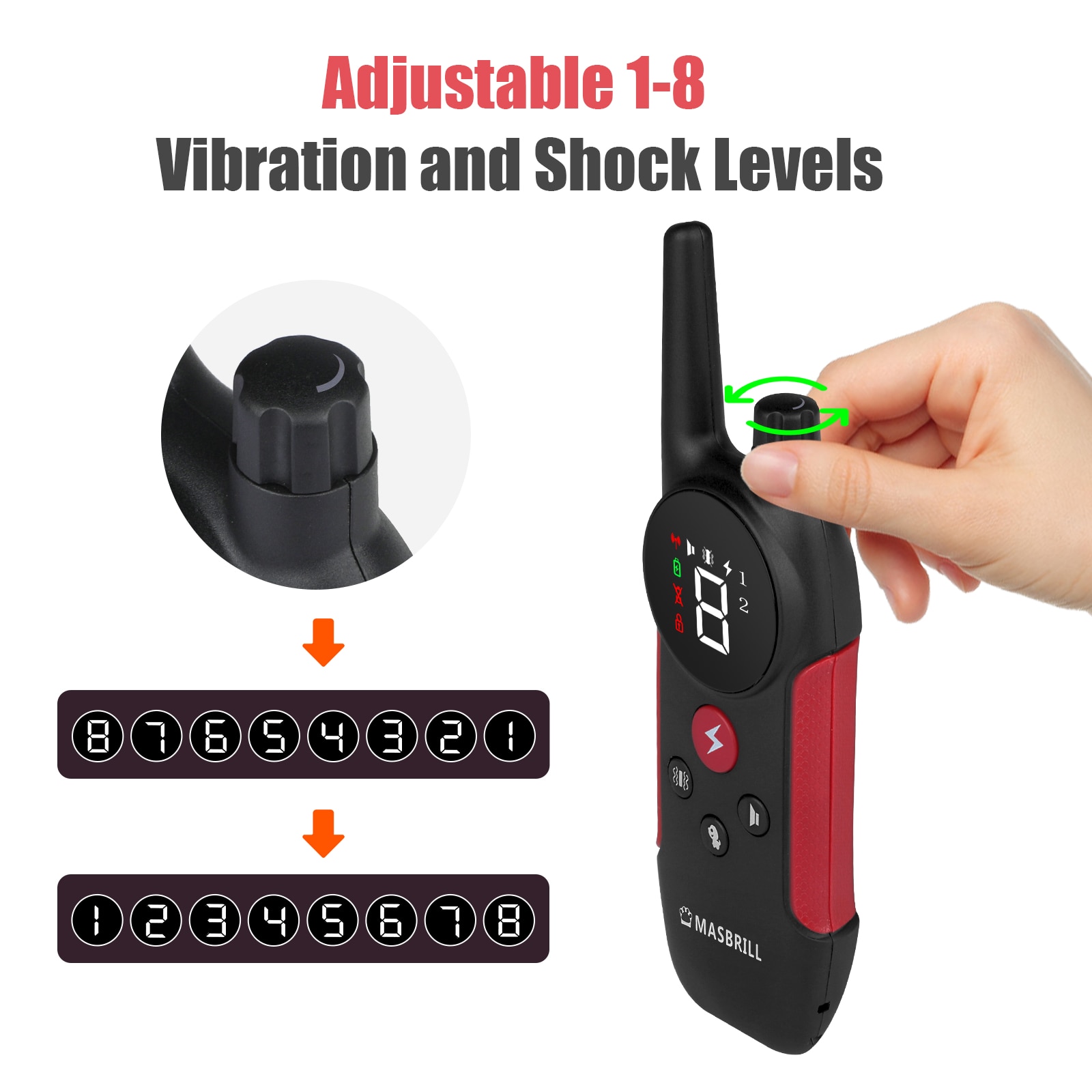 MASBRILL Electric Dog Training Collar Light Waterproof Rechargeable Pet Anti Bark Control Collar Electric Shocker for All Dog