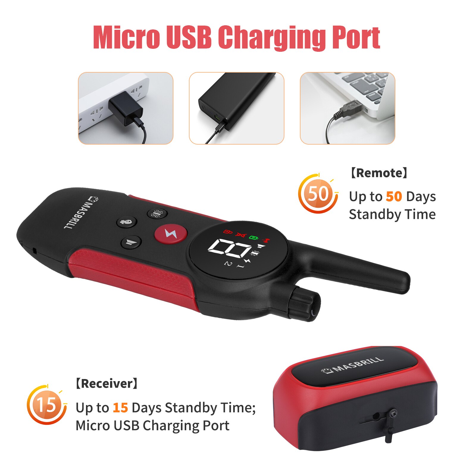 MASBRILL Electric Dog Training Collar Light Waterproof Rechargeable Pet Anti Bark Control Collar Electric Shocker for All Dog