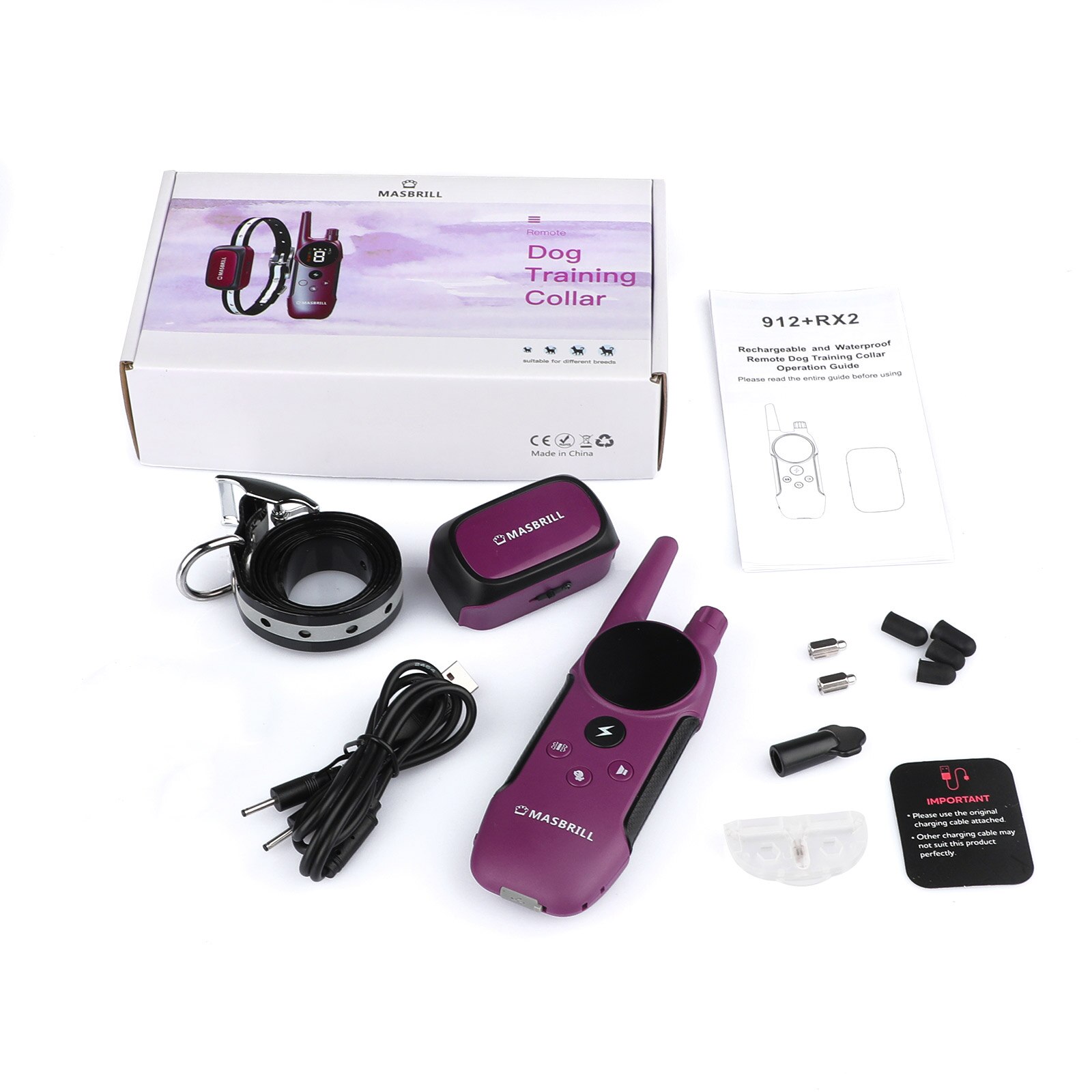 MASBRILL Electric Dog Training Collar Light Waterproof Rechargeable Pet Anti Bark Control Collar Electric Shocker for All Dog