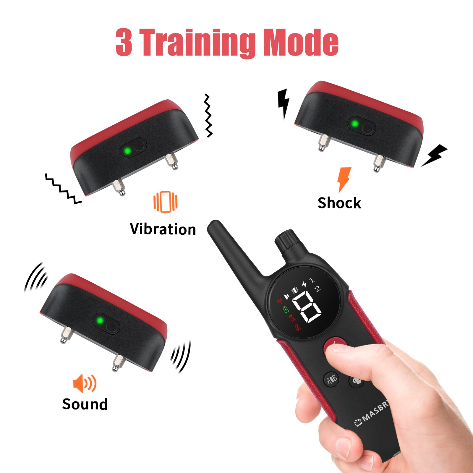 MASBRILL Electric Dog Training Collar Light Waterproof Rechargeable Pet Anti Bark Control Collar Electric Shocker for All Dog