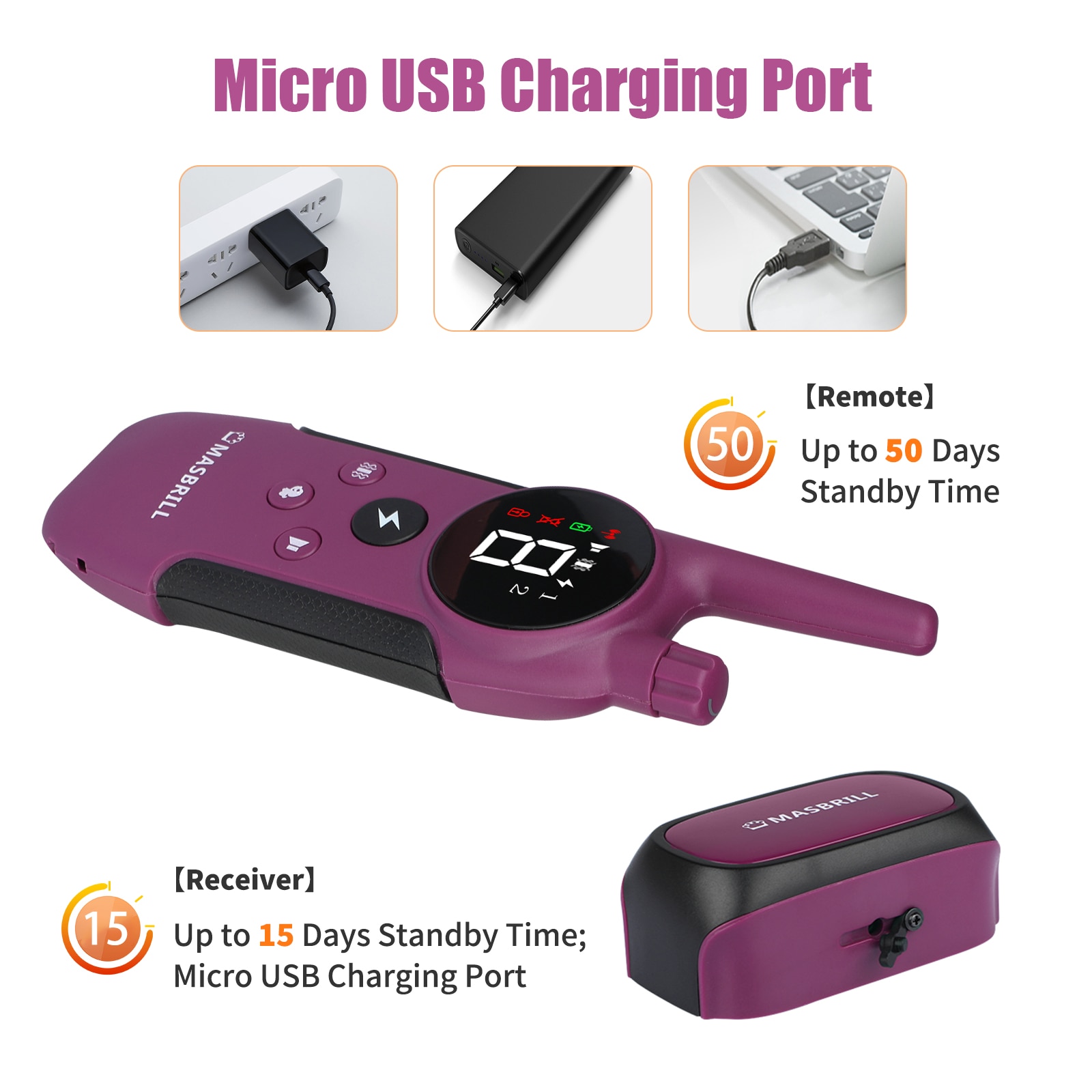 MASBRILL Electric Dog Training Collar Light Waterproof Rechargeable Pet Anti Bark Control Collar Electric Shocker for All Dog MASBRILL Electric Dog Training Collar Light Waterproof Rechargeable Pet Anti Bark Control Collar Electric Shocker for All Dog