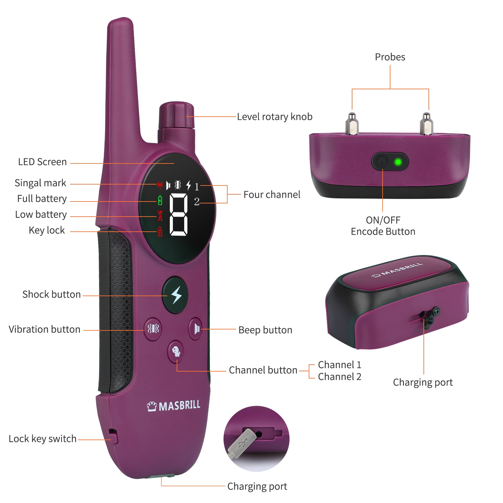 MASBRILL Electric Dog Training Collar Light Waterproof Rechargeable Pet Anti Bark Control Collar Electric Shocker for All Dog MASBRILL Electric Dog Training Collar Light Waterproof Rechargeable Pet Anti Bark Control Collar Electric Shocker for All Dog