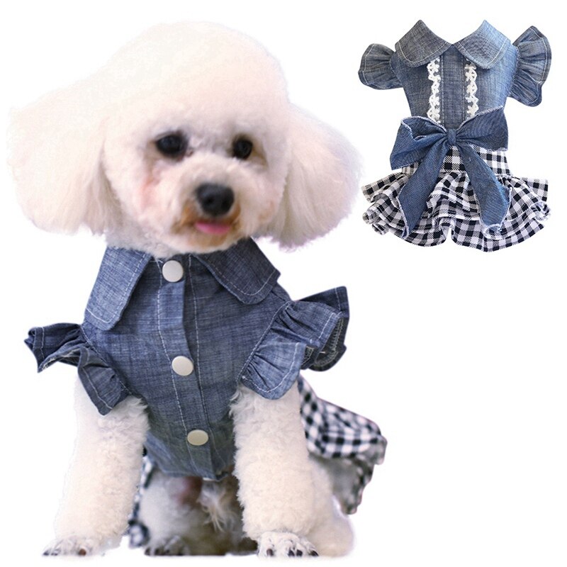 Summer Dog Jean Dress Pet Dog Clothes Dog Denim Dress Jeans Skirt Small Dog Dress Puppy Clothes Chihuahua Yorkies Teddy
