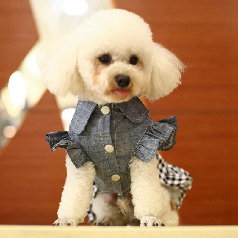 Summer Dog Jean Dress Pet Dog Clothes Dog Denim Dress Jeans Skirt Small Dog Dress Puppy Clothes Chihuahua Yorkies Teddy