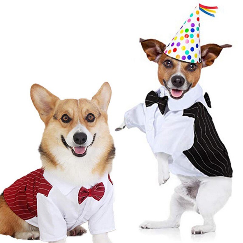 Gentleman Dog Clothes Wedding Suit Formal Shirt For Small Dogs Bowtie Tuxedo Pet Outfit Costume For Cats Spring And Summer Suits