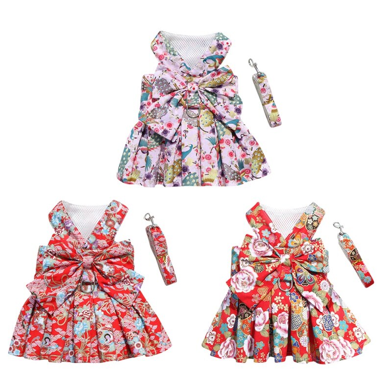 Summer Pet Floral Skirt Bow Dog Dress Matching Leash For Small Dogs Skirt Spring Princess Dog Wedding Dresses York Clothes Summer Pet Floral Skirt Bow Dog Dress Matching Leash For Small Dogs Skirt Spring Princess Dog Wedding Dresses York Clothes