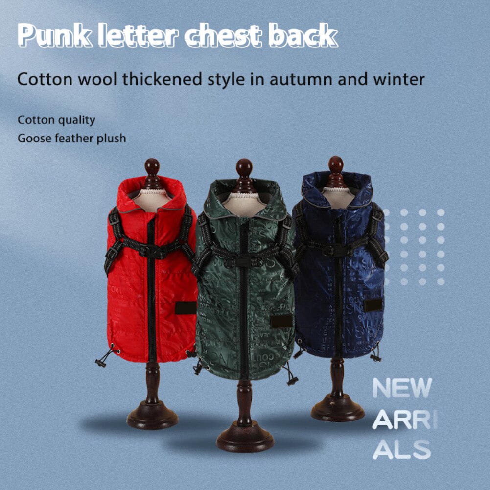 2 in 1 Pet Dog Jacket With Harness Winter Skiing Costume Plus Velvet Thickened Warm Dog Clothes For Labrador Waterproof Dog Coat