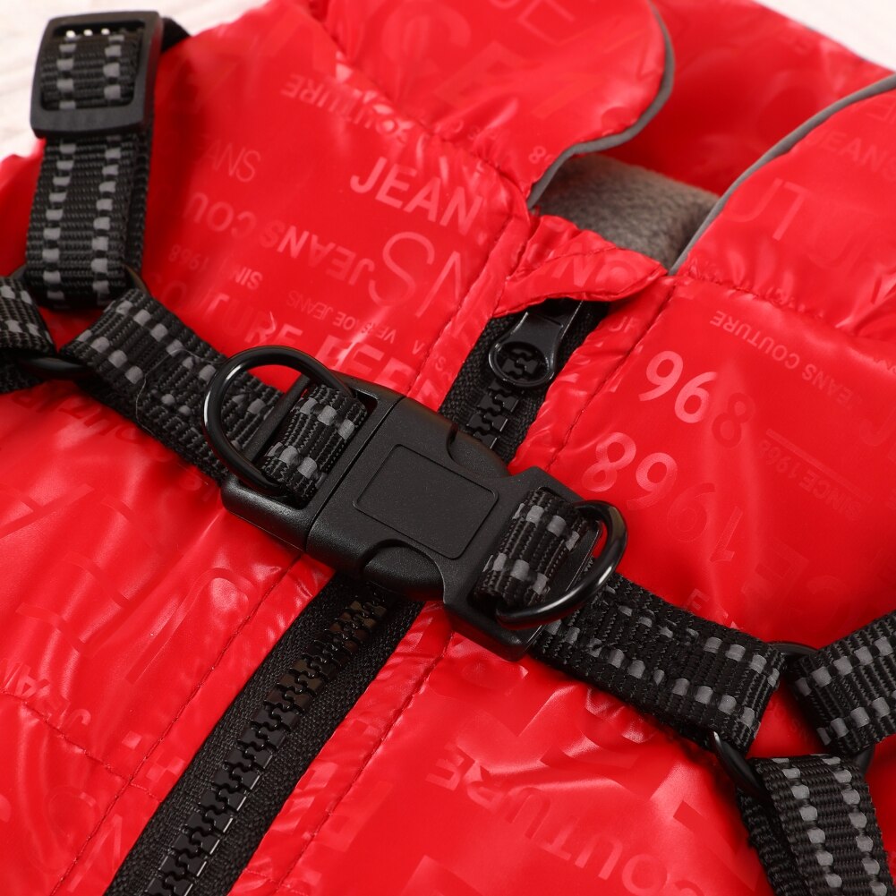 2 in 1 Pet Dog Jacket With Harness Winter Skiing Costume Plus Velvet Thickened Warm Dog Clothes For Labrador Waterproof Dog Coat
