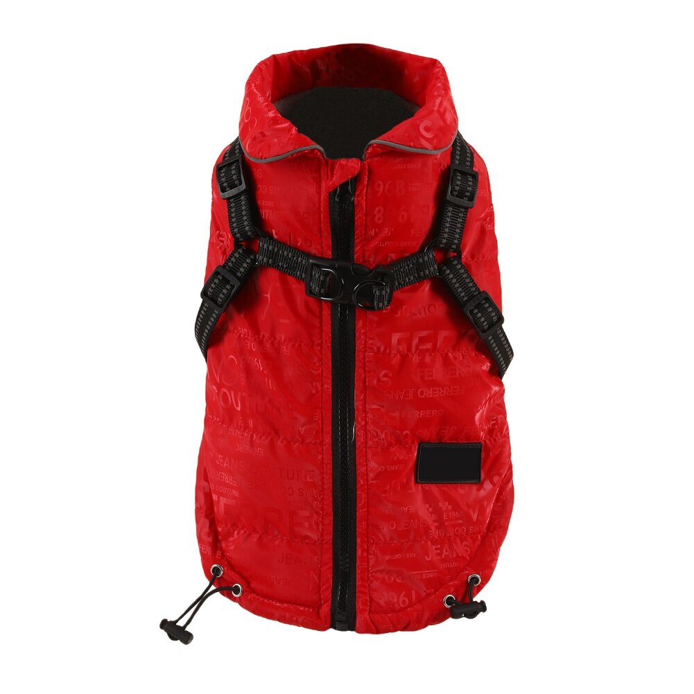 2 in 1 Pet Dog Jacket With Harness Winter Skiing Costume Plus Velvet Thickened Warm Dog Clothes For Labrador Waterproof Dog Coat