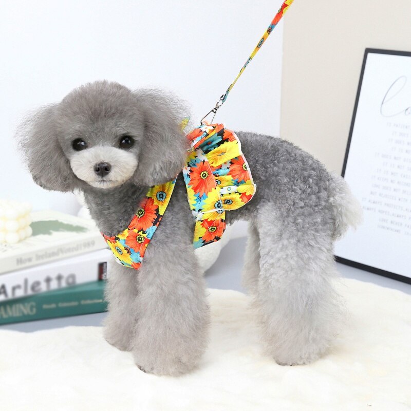 Summer Pet Floral Skirt Bow Dog Dress Matching Leash For Small Dogs Skirt Spring Dog Harness Vest Dresses York Clothes Summer Pet Floral Skirt Bow Dog Dress Matching Leash For Small Dogs Skirt Spring Dog Harness Vest Dresses York Clothes