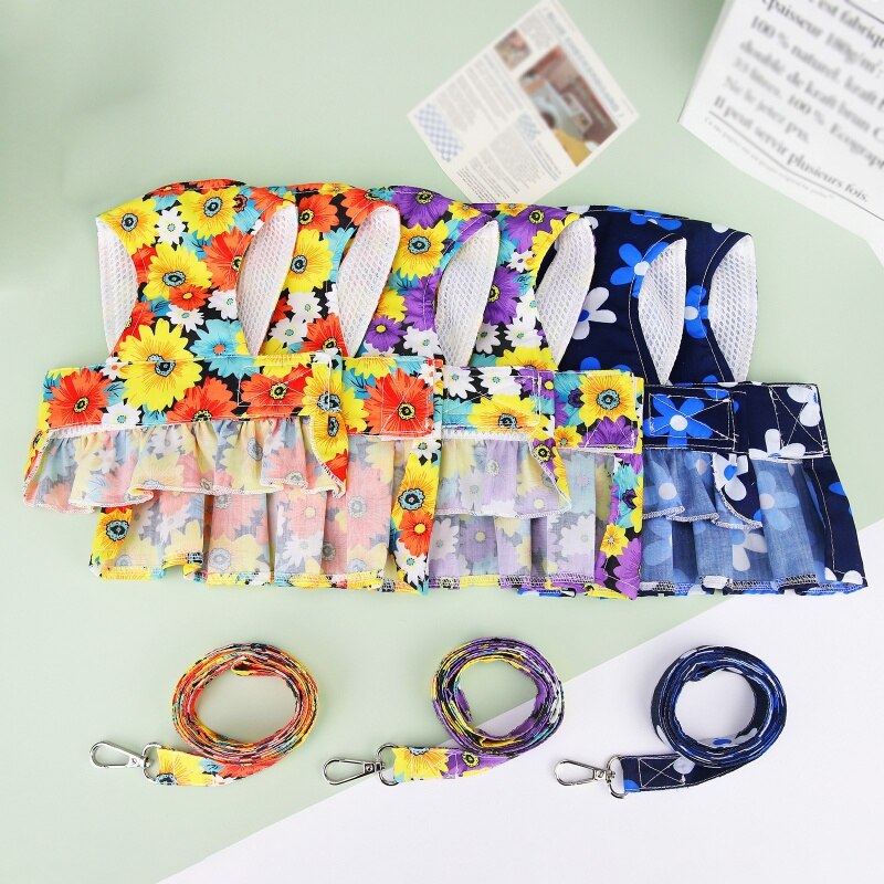 Summer Pet Floral Skirt Bow Dog Dress Matching Leash For Small Dogs Skirt Spring Dog Harness Vest Dresses York Clothes Summer Pet Floral Skirt Bow Dog Dress Matching Leash For Small Dogs Skirt Spring Dog Harness Vest Dresses York Clothes