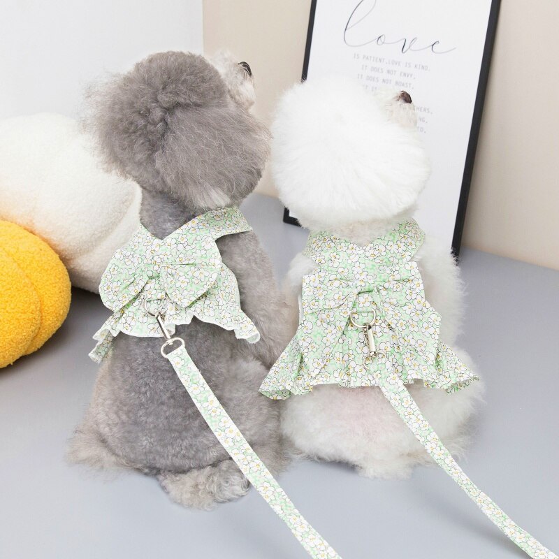 Summer Pet Floral Skirt Bow Dog Dress Matching Leash For Small Dogs Skirt Spring Dog Harness Vest Dresses York Clothes Summer Pet Floral Skirt Bow Dog Dress Matching Leash For Small Dogs Skirt Spring Dog Harness Vest Dresses York Clothes