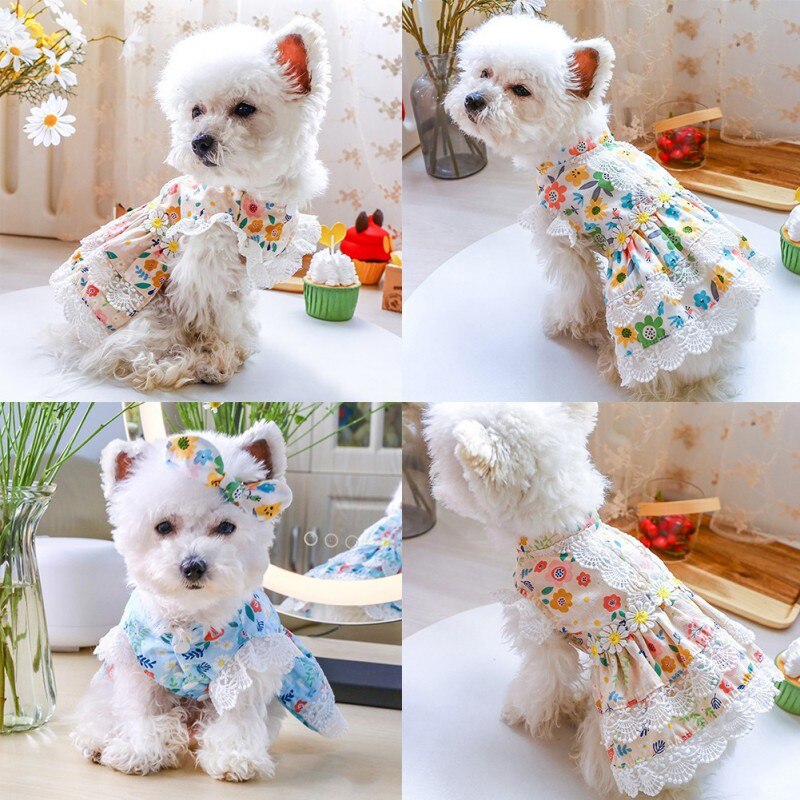 Summer Dog Small Floral Princess Dress Cat Dog Dress Puppy Skirt Wedding Dresses York Clothes For Dogs Pet Dress