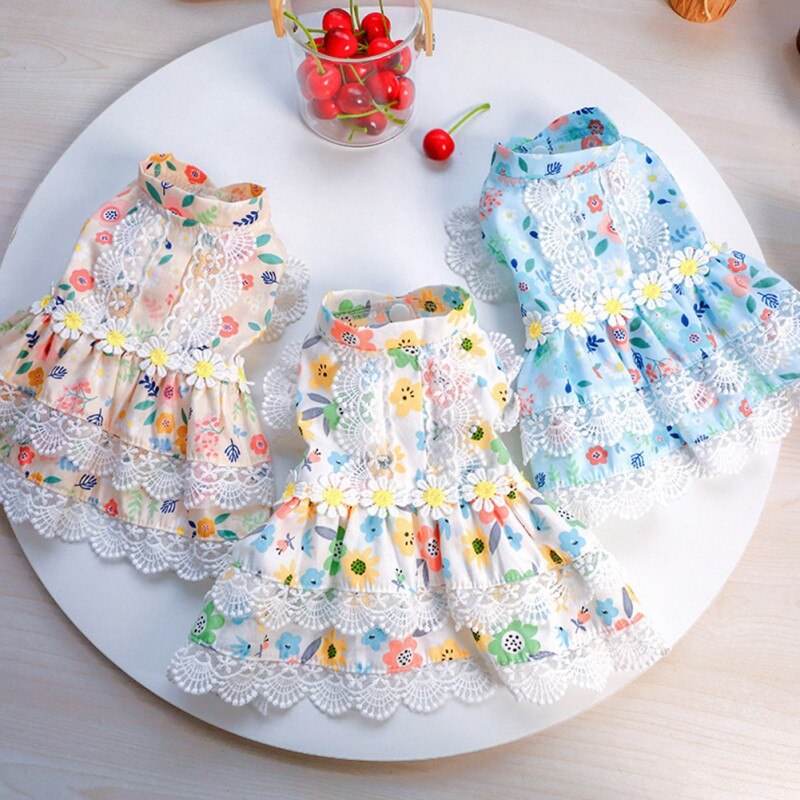 Summer Dog Small Floral Princess Dress Cat Dog Dress Puppy Skirt Wedding Dresses York Clothes For Dogs Pet Dress
