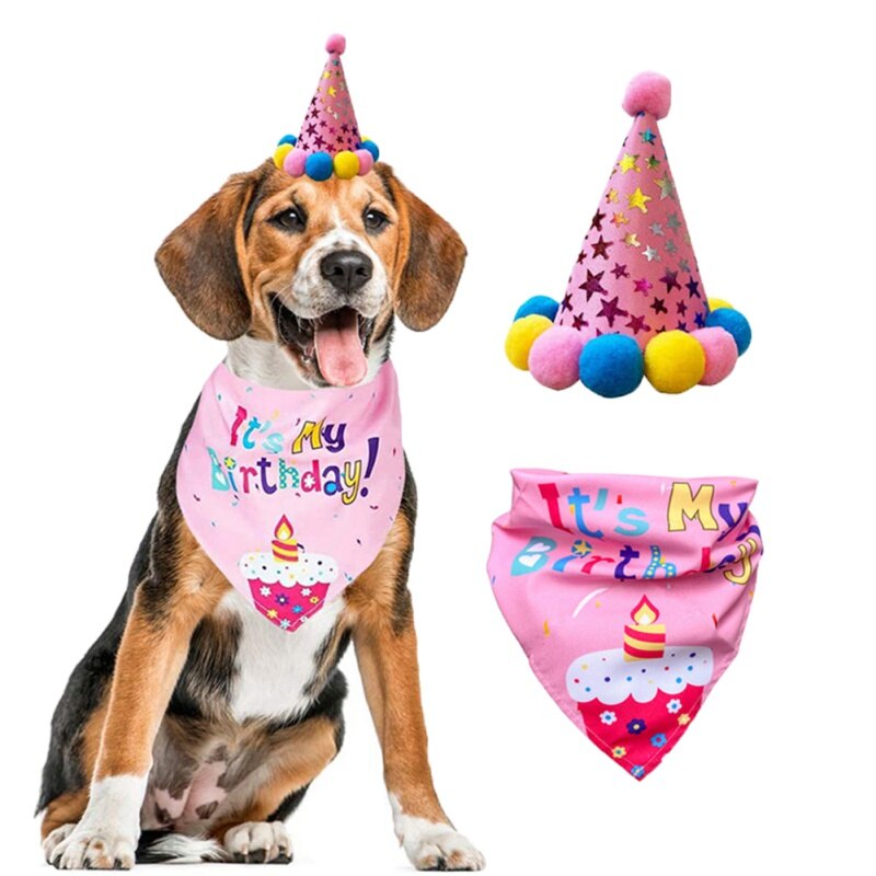 Pets Happy Birthday Costume Dog Hats Bowknot Bandana Neckerchief Bibs Banners Party Decoration Cat Dog Pets Accessories