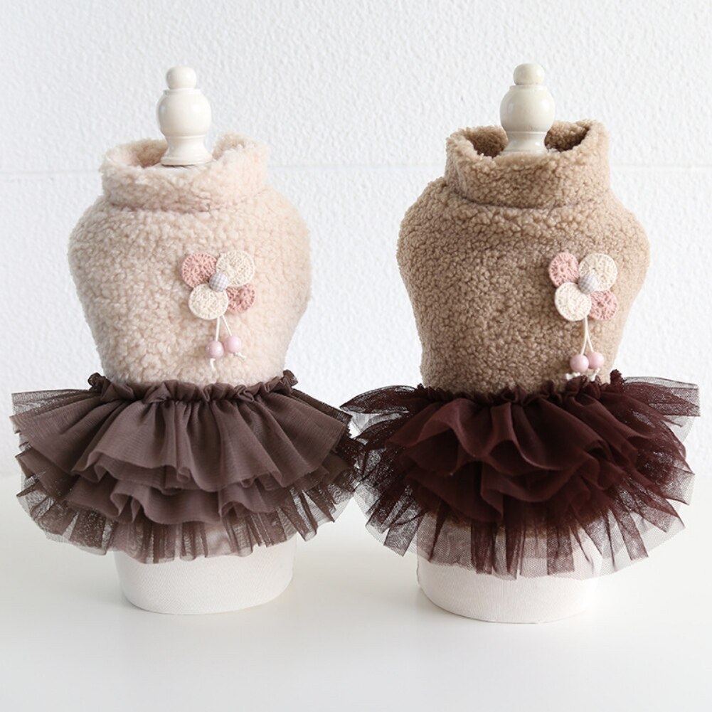 Dog Dresses Coat Autumn Warm Turtleneck Knitted Sweater Dress Cat Tutu Skirt for Small Dogs Cats Clothes