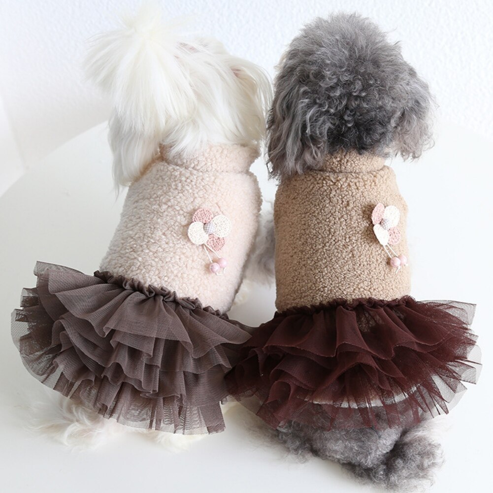 Dog Dresses Coat Autumn Warm Turtleneck Knitted Sweater Dress Cat Tutu Skirt for Small Dogs Cats Clothes
