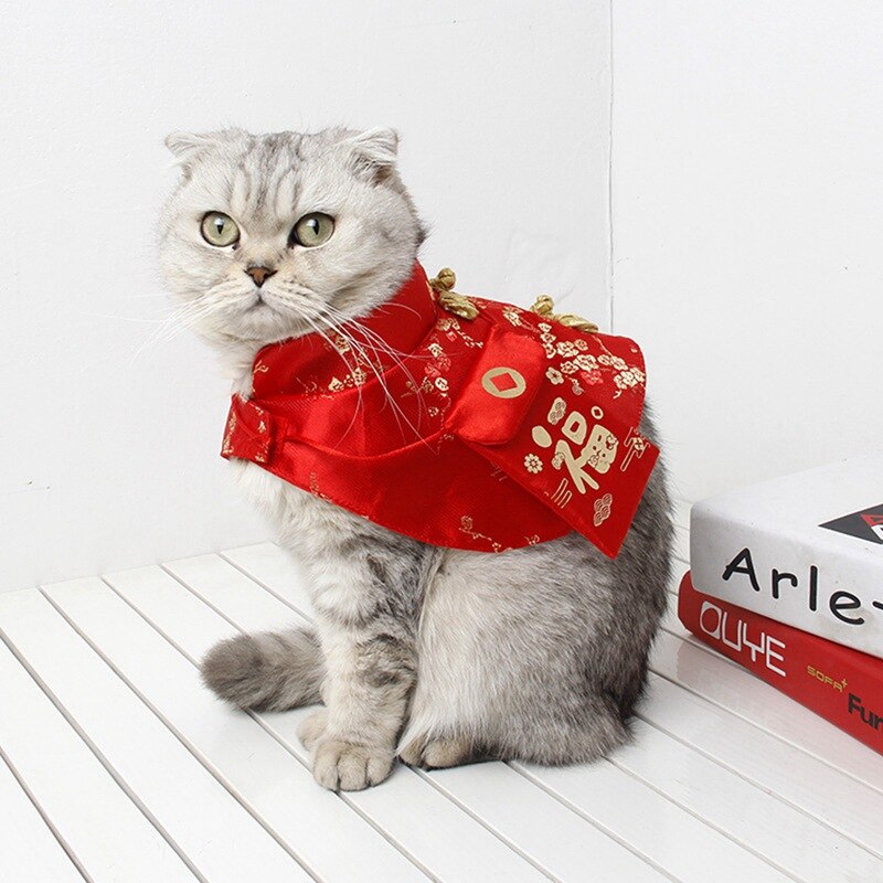 Pet Cat New Year Cloak Clothes Party Costume Chinese Tang Dynasty Dress Festival Cloak with Red Envelope for Puppy Clothing Pet Cat New Year Cloak Clothes Party Costume Chinese Tang Dynasty Dress Festival Cloak with Red Envelope for Puppy Clothing