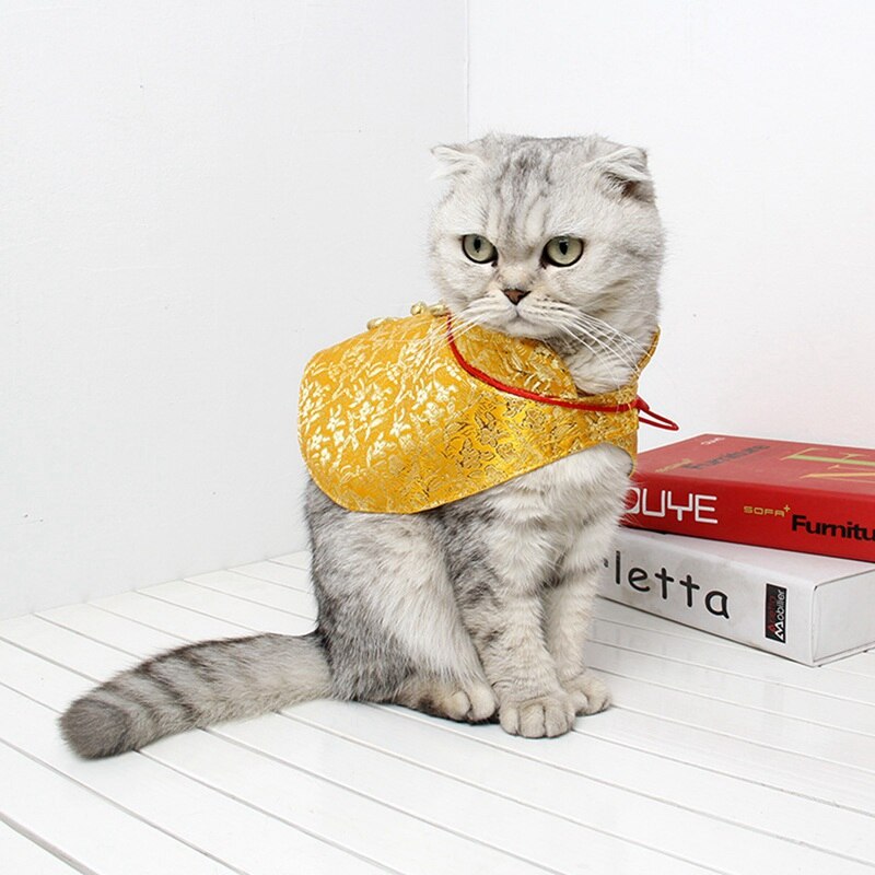 Pet Cat New Year Cloak Clothes Party Costume Chinese Tang Dynasty Dress Festival Cloak with Red Envelope for Puppy Clothing