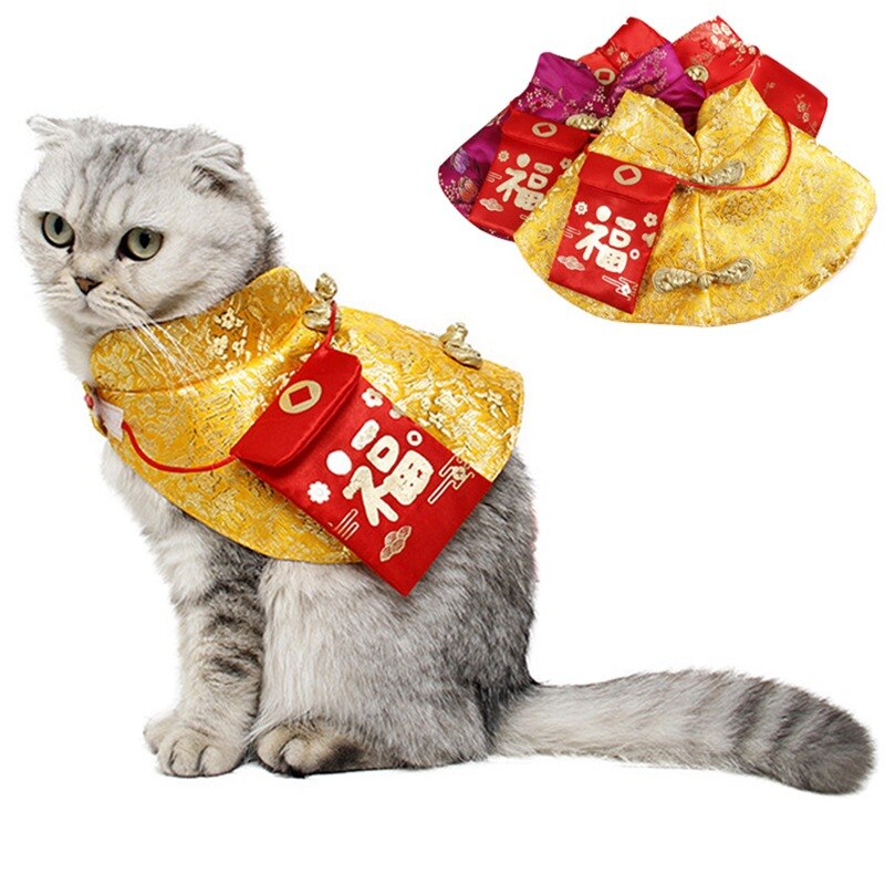 Pet Cat New Year Cloak Clothes Party Costume Chinese Tang Dynasty Dress Festival Cloak with Red Envelope for Puppy Clothing Pet Cat New Year Cloak Clothes Party Costume Chinese Tang Dynasty Dress Festival Cloak with Red Envelope for Puppy Clothing