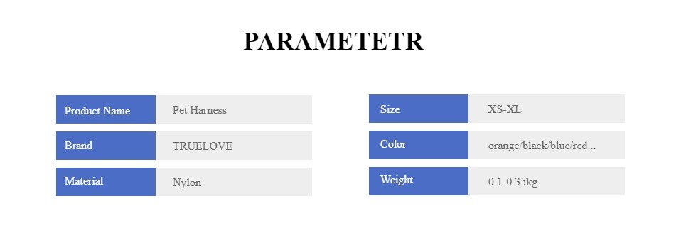 Truelove Pet Harness Small Medium Large Split Dog Fashion Outdoor Dropshipping