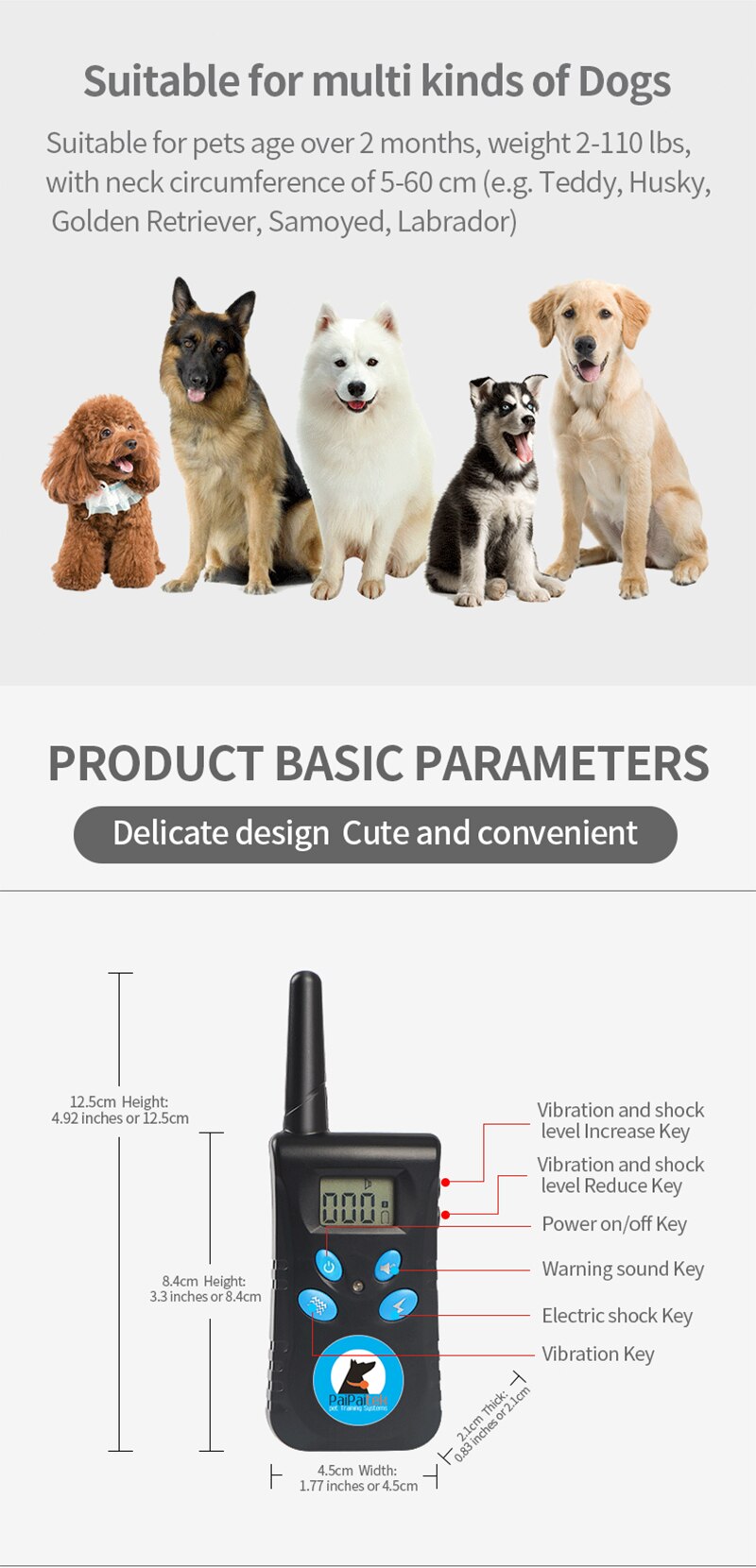 Paipaitek Dog Training Collar 2-in-1 Beep Vibration Shock Collar Waterproof Pet Trainer Collar With Remote and Barking Collar