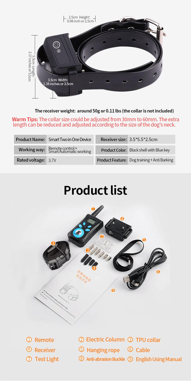 Paipaitek Dog Training Collar 2-in-1 Beep Vibration Shock Collar Waterproof Pet Trainer Collar With Remote and Barking Collar