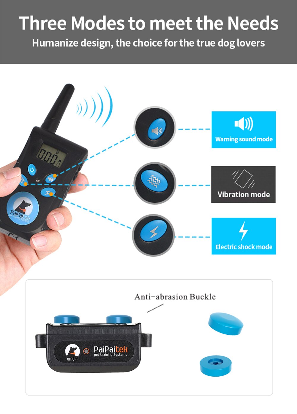 Paipaitek Dog Training Collar 2-in-1 Beep Vibration Shock Collar Waterproof Pet Trainer Collar With Remote and Barking Collar