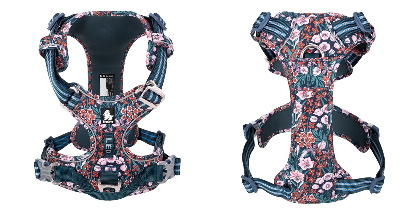 Truelove Pet Harness Floral No Pull Cotton Fabric Breathable and Reflective Soft Cats Dogs Small Medium Walking Running TLH5655