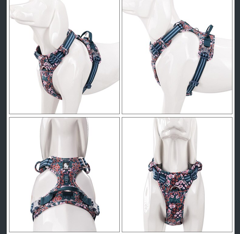Truelove Pet Harness Floral No Pull Cotton Fabric Breathable and Reflective Soft Cats Dogs Small Medium Walking Running TLH5655
