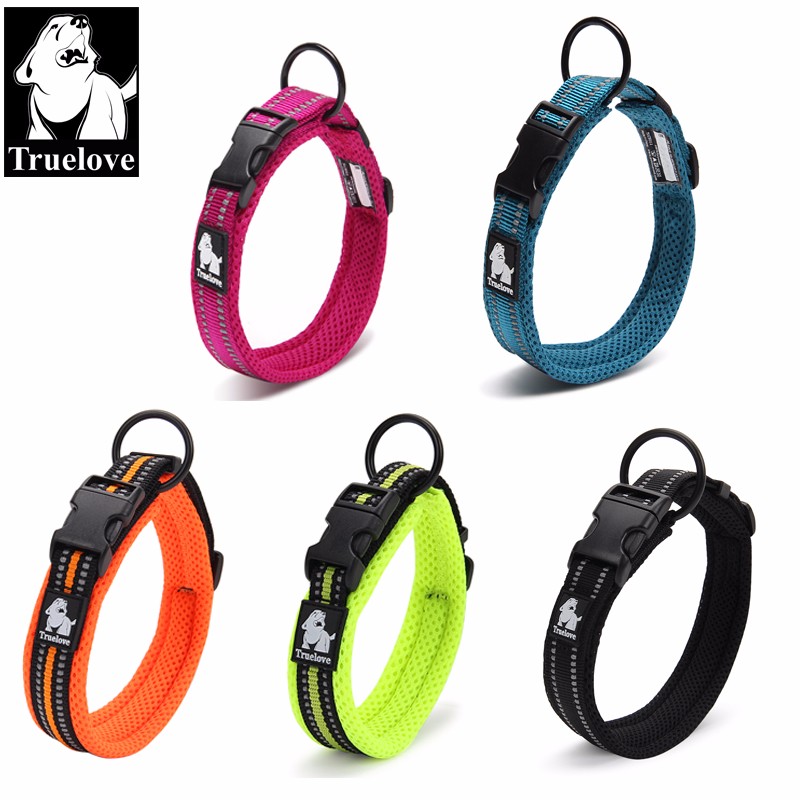 Truelove Adjustable Mesh Padded Pet Dog Collar 3M Reflective Nylon Dog Collar Durable Heavy Duty for all breed all weather 8size