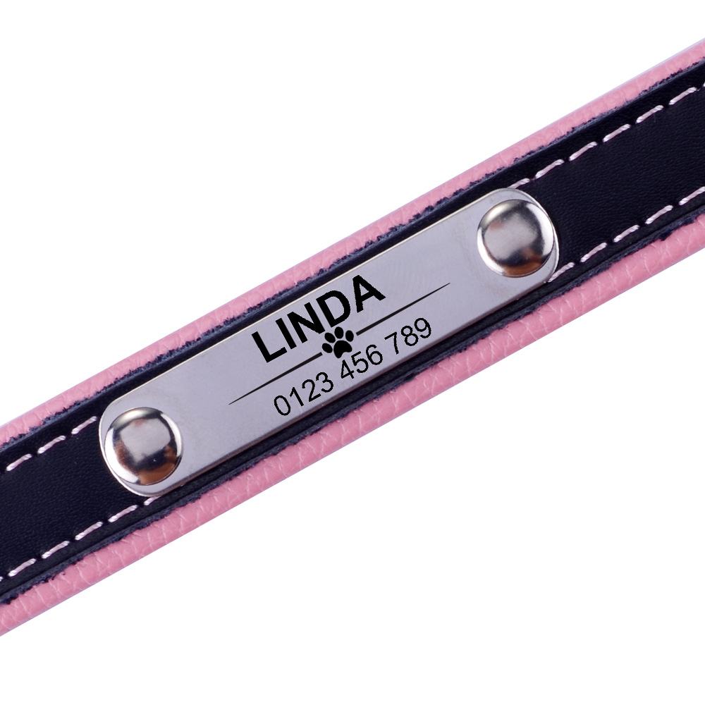 AiruiDog Adjustable Personalized Dog Collar Leather Puppy ID Name Custom Engraved XS-L