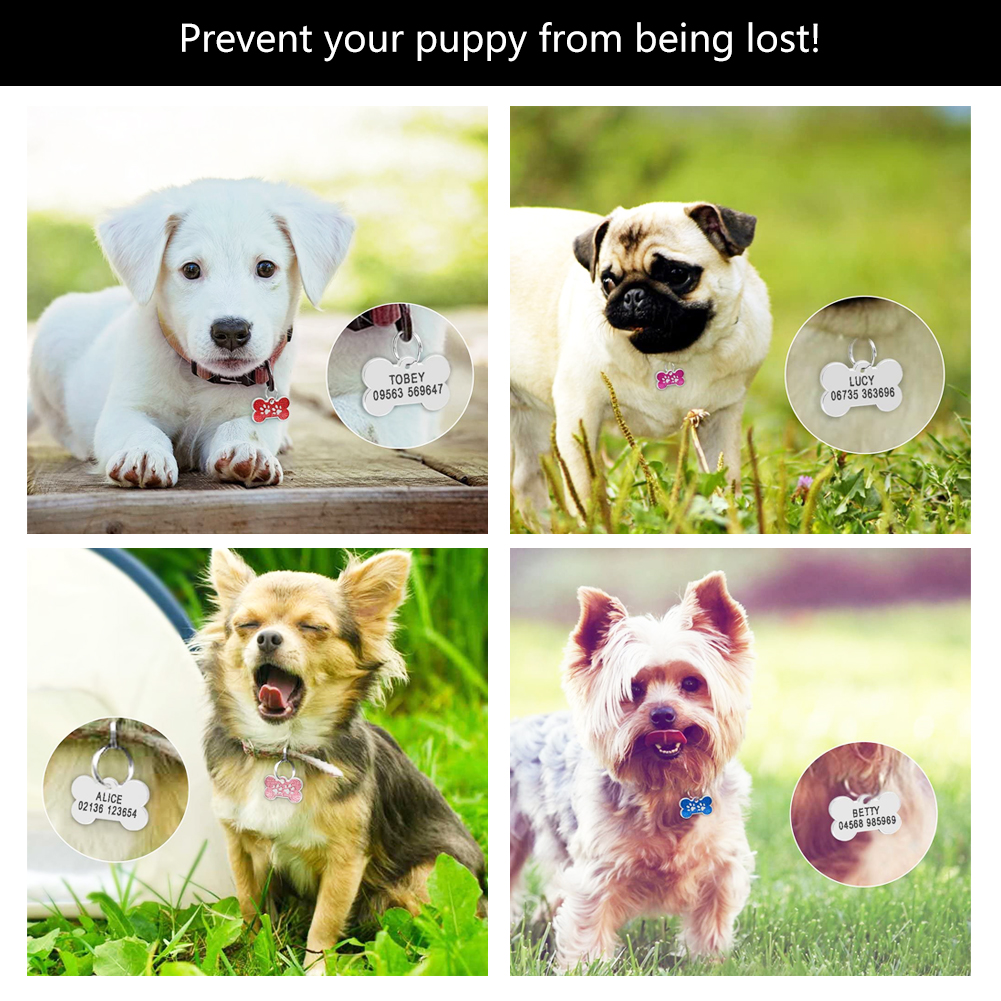 Anti-lost Custom Dog ID Tag Engraved Pet Dog Collar Accessories Personalized Cat Puppy ID Tag Stainless Steel Bone/Paw Name Tags