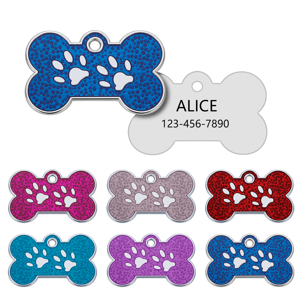 Anti-lost Custom Dog ID Tag Engraved Pet Dog Collar Accessories Personalized Cat Puppy ID Tag Stainless Steel Bone/Paw Name Tags