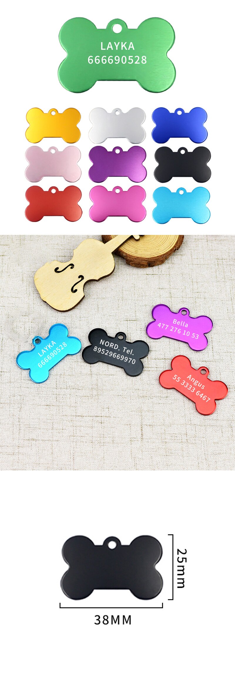 2pcs Personalized Engraving Anti-lost Dog ID Tag Identification Customized Pet Name Puppy Collar Dog Cat Bone Tags Pet Supplies