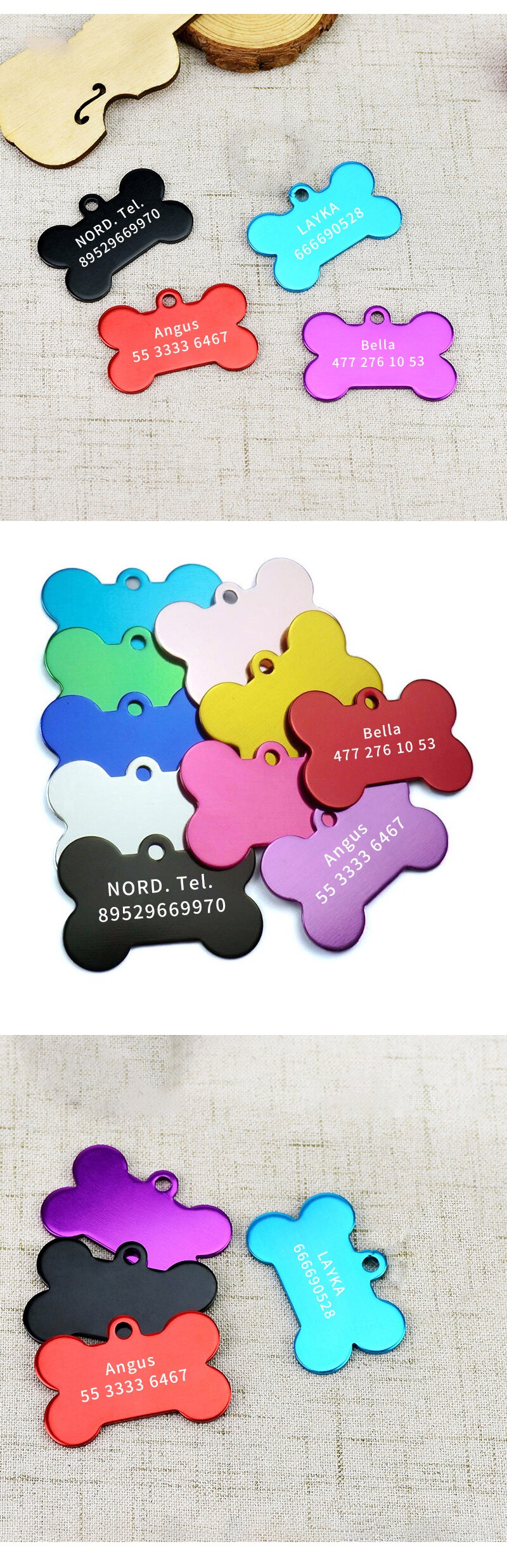 2pcs Personalized Engraving Anti-lost Dog ID Tag Identification Customized Pet Name Puppy Collar Dog Cat Bone Tags Pet Supplies