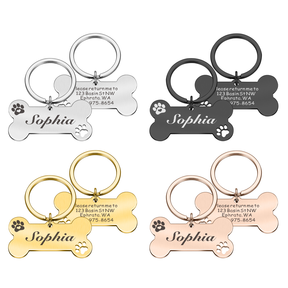 Personalized Pet ID Tag Keychain Engraved Pet ID Name for Cat Puppy Dog Collar Tag Pendant Keyring Bone Pet Accessories