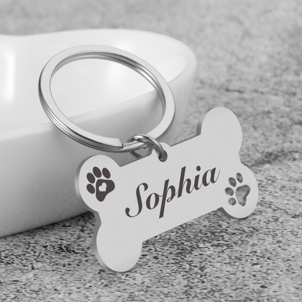 Personalized Pet ID Tag Keychain Engraved Pet ID Name for Cat Puppy Dog Collar Tag Pendant Keyring Bone Pet Accessories