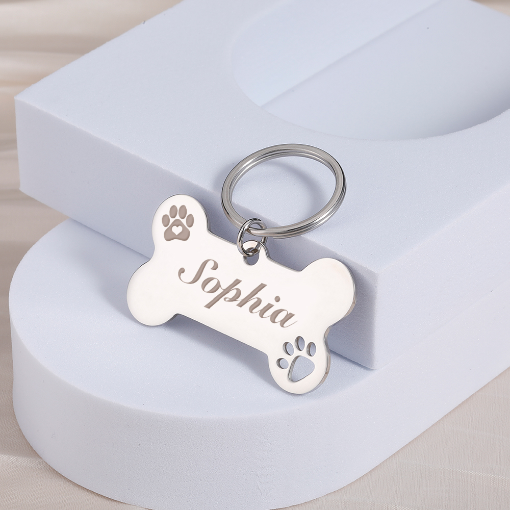 Personalized Pet ID Tag Keychain Engraved Pet ID Name for Cat Puppy Dog Collar Tag Pendant Keyring Bone Pet Accessories