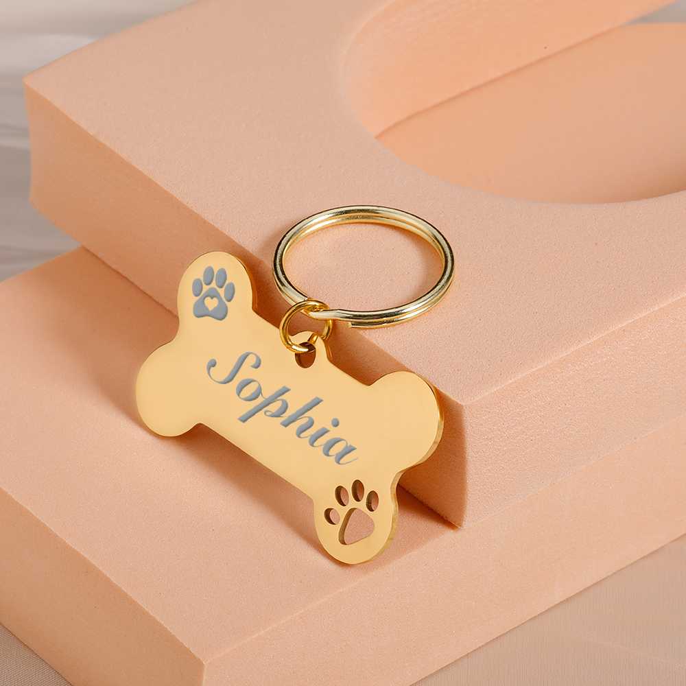 Personalized Pet ID Tag Keychain Engraved Pet ID Name for Cat Puppy Dog Collar Tag Pendant Keyring Bone Pet Accessories