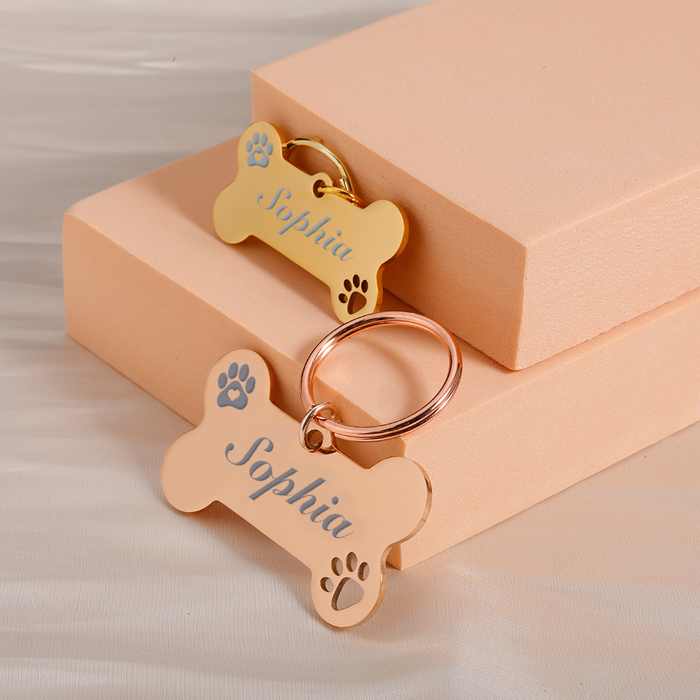 Personalized Pet ID Tag Keychain Engraved Pet ID Name for Cat Puppy Dog Collar Tag Pendant Keyring Bone Pet Accessories