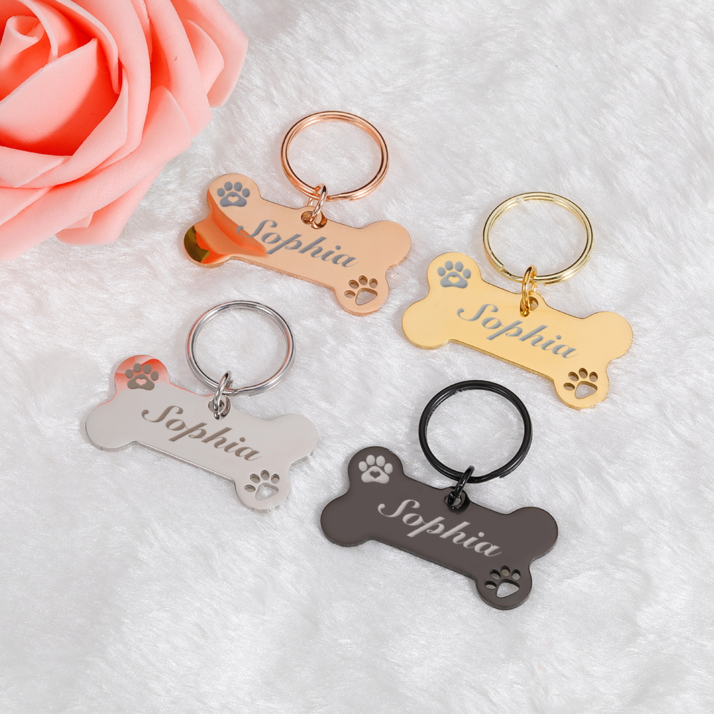 Personalized Pet ID Tag Keychain Engraved Pet ID Name for Cat Puppy Dog Collar Tag Pendant Keyring Bone Pet Accessories